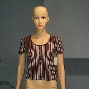 Vibe Sportswear Ribbed Button Front Crop Top